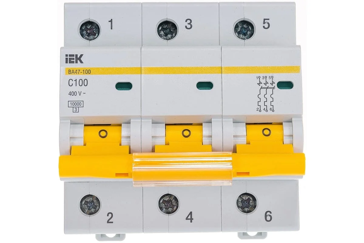 Автоматический 3-полюсный выключатель, IEK ВА47-100 100А, тип расцепления С, 10 кА