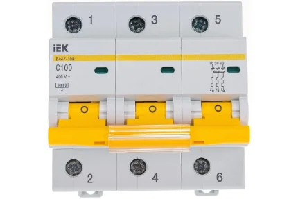 Фото для Автоматический 3-полюсный выключатель, IEK ВА47-100 100А, тип расцепления С, 10 кА