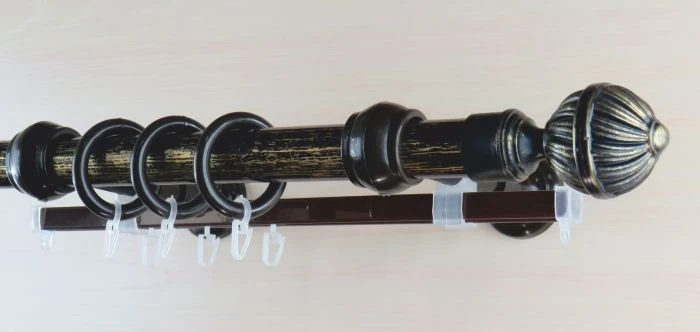 Фото для Карниз двухрядный металл пластик Византия 300 см черный золото-патина