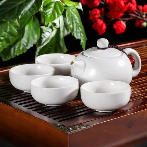 Набор для чайной церемонии «Небо» 5 предметов: чайник 200 мл, 4 чашки 50 мл, белый, 6477574
