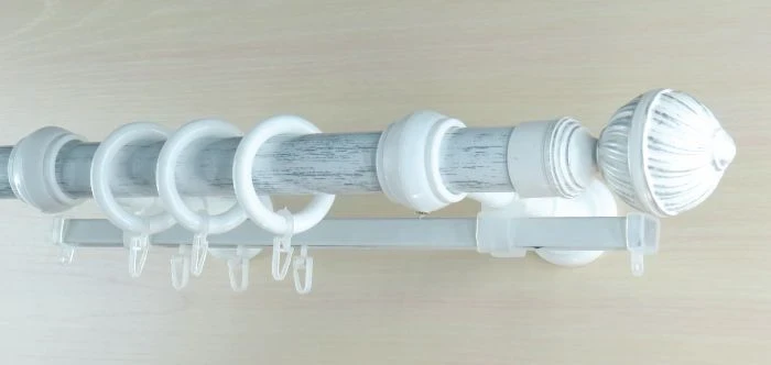 Фото для Карниз двухрядный металл пластик Византия 240 см белый серебро-патина