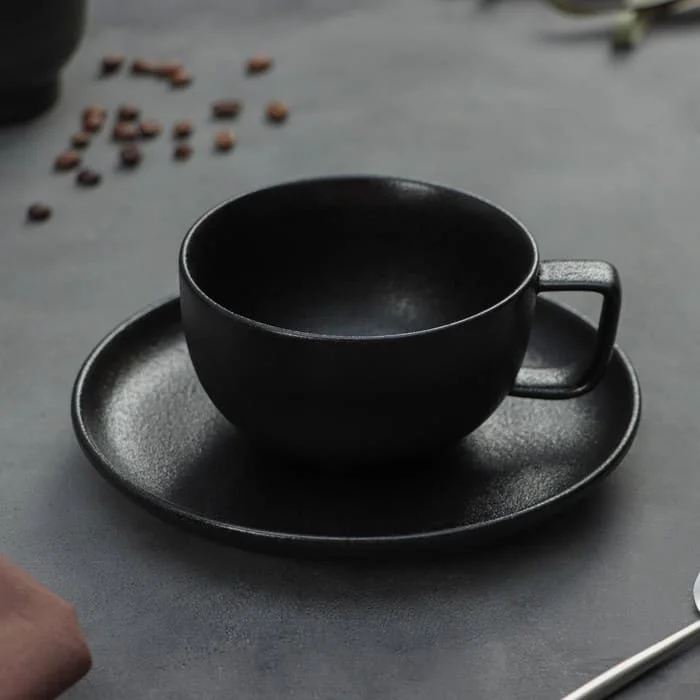 Чайная пара фарфоровая Magistro Carbon, 2 предмета: чашка 250 мл, блюдце d=16,4 см, чёрный, 9395353