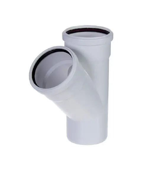Тройник канализационный ПП Ду 50 мм / 45° с кольцом белый шумопоглощающий