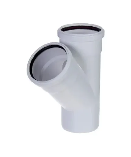 Фото для Тройник канализационный ПП Ду 50 мм / 45° с кольцом белый шумопоглощающий
