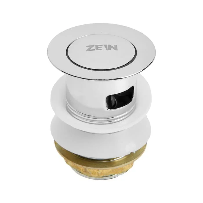 Донный клапан ZEIN BP1, 1 1/4", маленькая кнопка, с переливом, для раковины, хром, 9559100