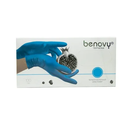 Перчатки из термопластичного эластомера, текстурированные, голубые BENOVY M № 100