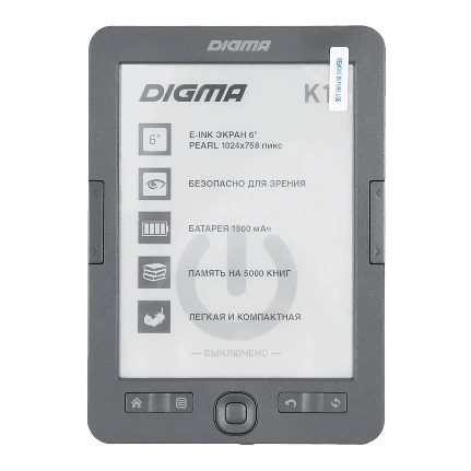 Фото для Электронная книга Digma K1 6" E-ink HD Pearl 758x1024 600MHz 128Mb, 4Gb, SD, microSDHC темно-серый