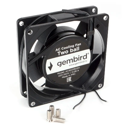 Фото для Вентилятор 92x92x25 Gembird AC9225B22H AC, 220V подшипник, 2 pin, провод 30 см