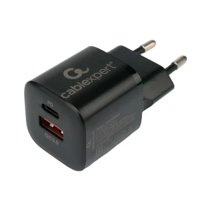 Фото для Зарядное устройство сетевое 1хUSB Cablexpert MP3A-PC-47 ,20Вт, 3А, QC3.0/PD, 1хUSB, 1хType-C, черный