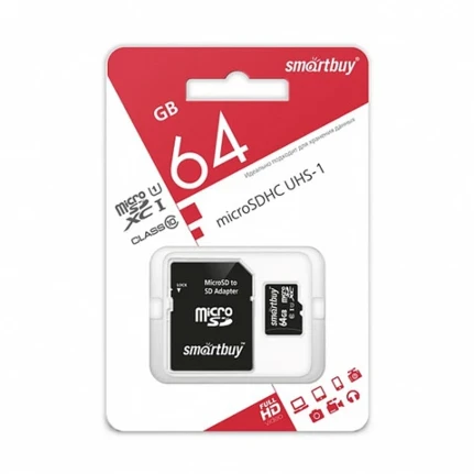 Фото для Карта памяти Micro-SD 64Gb Class 10, Smartbuy UHS-1 (с адаптером SD) SB32GBSDCL10-01
