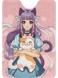 Фото для ОБЛОЖКА НА ПРОПУСК/ПРОЕЗДНОЙ БИЛЕТ "ДЕВОЧКА-АНИМЕ И КОТИК"