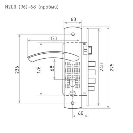 Фото для Замок врезной 200 (96)-68 Правый (мат.никель) //НОРА-М