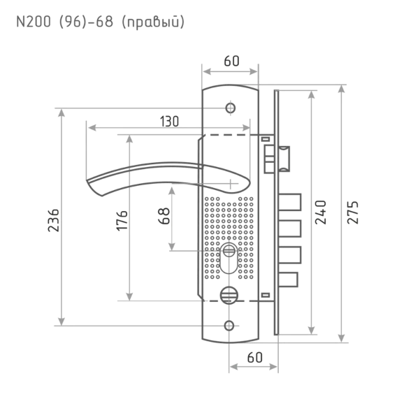 Фото для Замок врезной 200 (96)-68 Правый (мат.никель) //НОРА-М