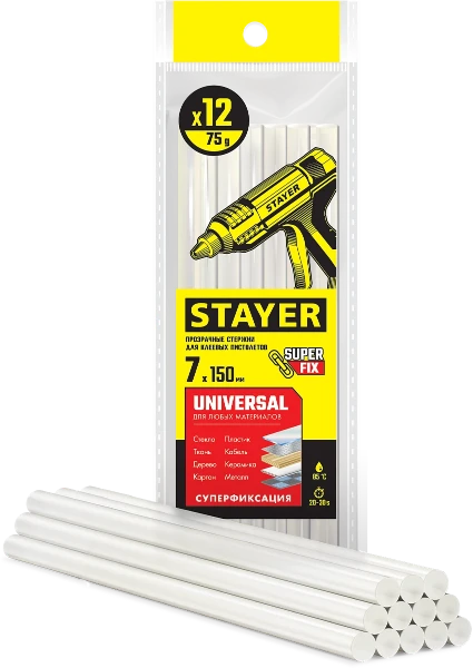 Фото для Стержни клеевые прозрачные Crystal 7*150 мм, 12 шт-упак//STAYER
