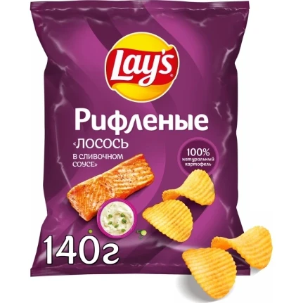 Фото для Чипсы Лейз 140гр рифленые Лосось сливочный соус*19