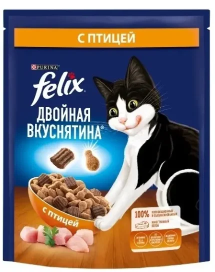 Фото для Felix Двойная Вкуснятина сухой корм для взрослых кошек, с птицей, 200 г