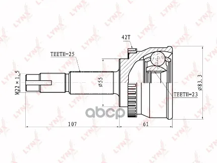 Фото для Шрус Ni [Ni-62] 23х55х25 Lynx Co5722a B15 Yd22dd 99-02 LYNXauto арт. CO5722A
