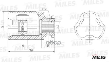 Фото для Шрус Внутренний Su 25x41.3x29 Milles Ga10026 [=Fu-026a44] Impreza 4wd Miles арт. GA10026