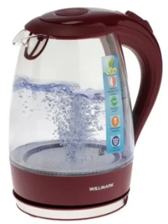 Чайник WILLMARK WEK-1708G Стекло БОРДОВЫЙ (1.7л,LED-подсв)