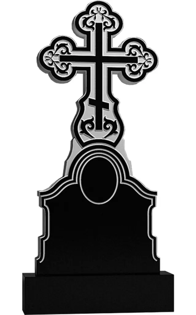 Памятник крест на могилу. Гранитные памятники вертикальные резные черные ВАР-162 (премиум-класс)