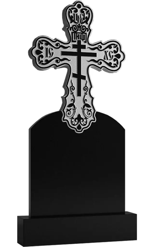 Памятник крест на могилу. Гранитные памятники вертикальные резные черные ВАР-73 (премиум-класс)