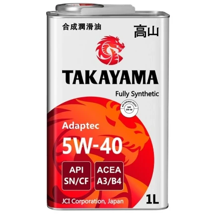 Фото для Масло моторное Takayama Adaptec 5w40, синтетическое, API SN/CF, ACEA A3/B4, JASO MA-2, универсальное, 1л, арт. 605586