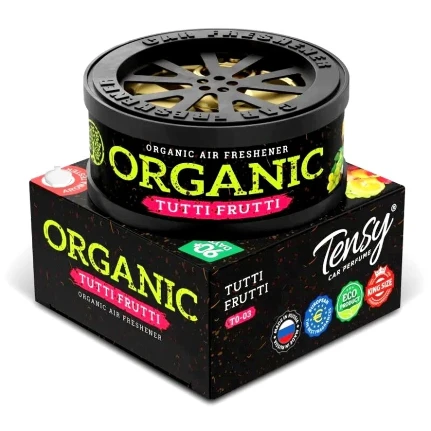 Фото для Ароматизатор на торпедо Tensy Organic Тутти-Фрутти, с растительным наполнителем, баночка 20г, арт. TO-03