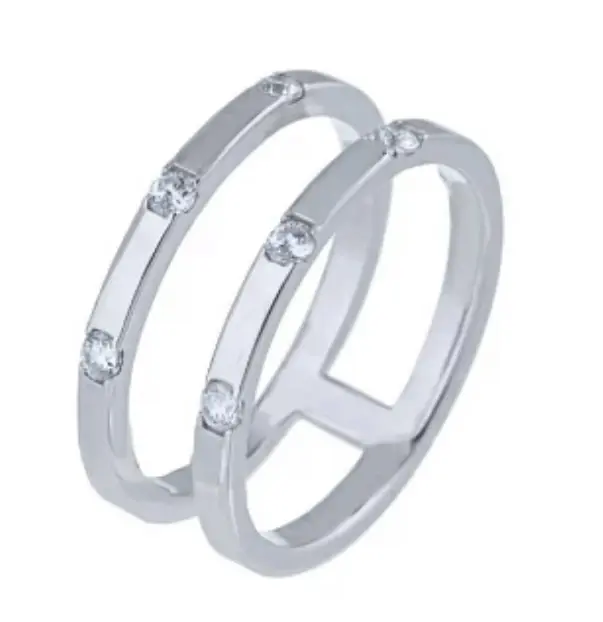 Двойное кольцо из серебра с фианитами R6610130 (Ag 925)