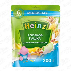 Каша Heinz молочная 5 злаков банан-яблоко 200г с 6мес БЗМЖ