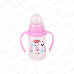 Бутылка babyland классическая с ручками и силиконовой соской розовая 150мл с 0-6мес