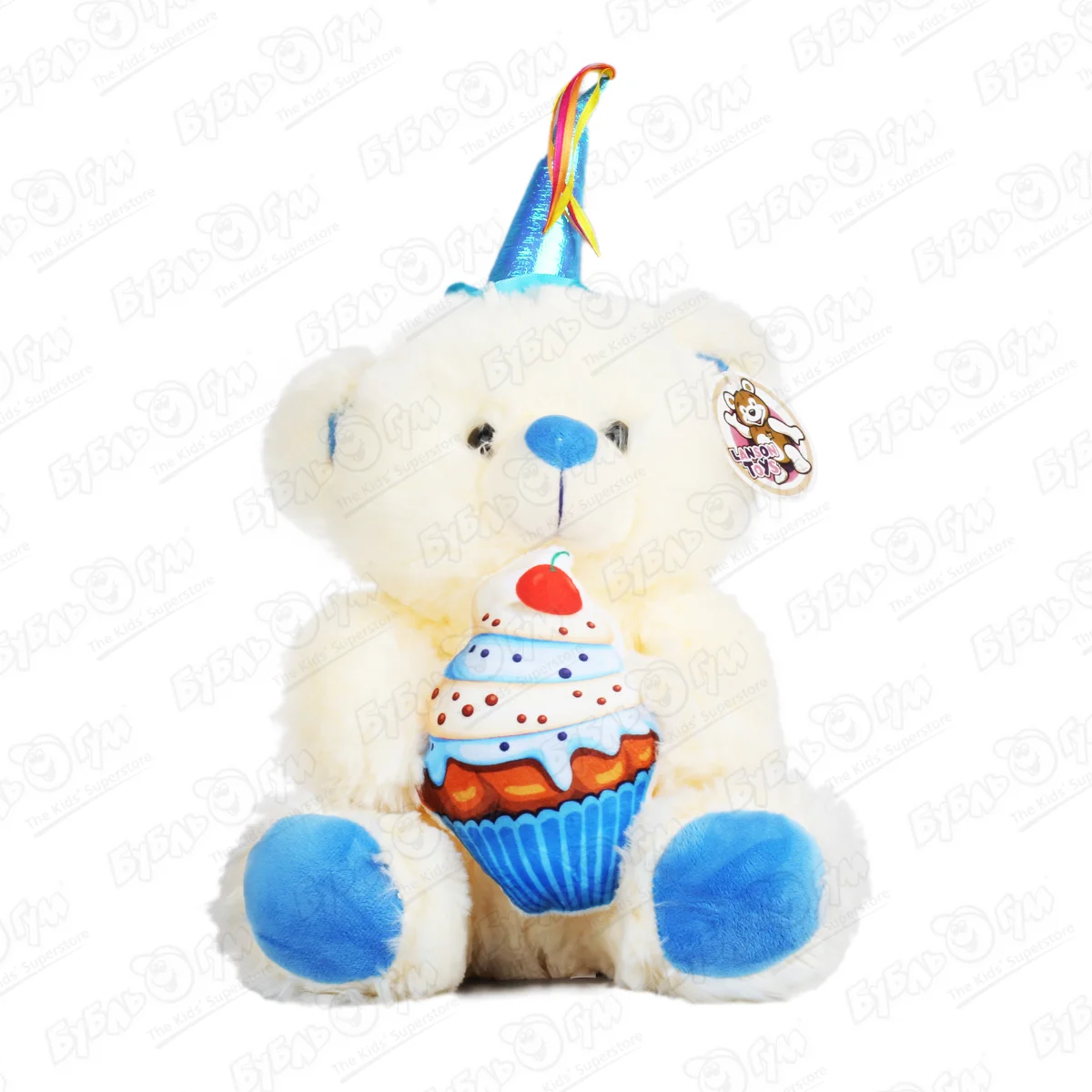 Игрушка мягкая Lanson Toys Медведь белый с голубым колпаком и кексом