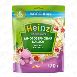 Каша Heinz Лакомая молочная многозерновая яблоко-вишня 170г с 6мес БЗМЖ