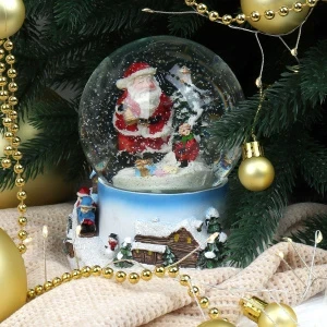Фото для Шар снежный Дед Мороз с подарками и елкой музыкальный стекло 14см
