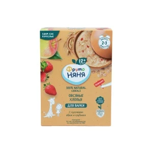 Фото для Каша ФрутоНяня безмолочная овсяная яблоко клубника для варки 200г с 12мес