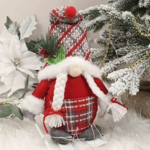 Фото для Фигурка декоративная Гном новогодний на лыжах разноцветный 33см