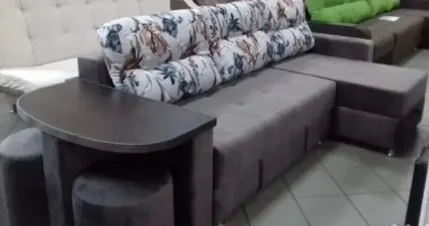 Фото для Угловой диван со столом и двумя пуфиками