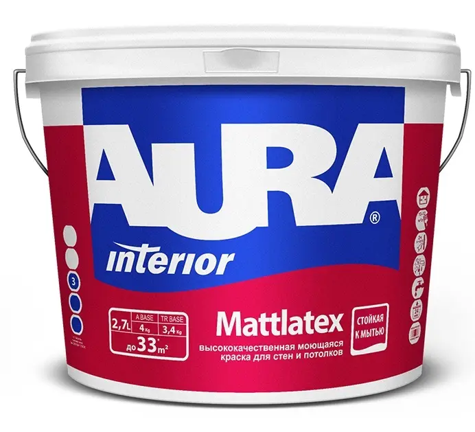 Краска в/д для стен и потолков моющаяся матовая "Aura Mattlatex" 2,7 л ЭСКАРО