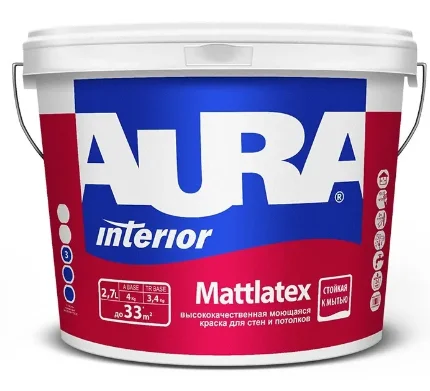 Фото для Краска в/д для стен и потолков моющаяся матовая "Aura Mattlatex" 2,7 л ЭСКАРО