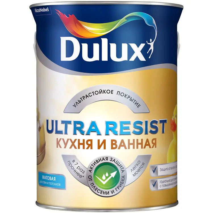 Краска в/д для кухни и ванной, матовая Dulux Ultra Resist BW 1 л AkzoNobel