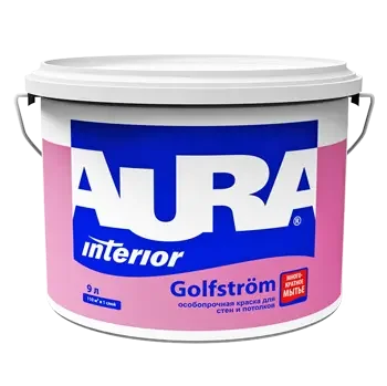 Краска в/д для стен и потолков особопрочная "Aura Golfstrom" 9 л ЭСКАРО