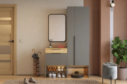 Фото для Прихожая К8 Баско (Графит/Дуб крафт золотой)