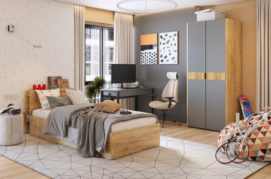 Фото для Комплект детской мебели Адам К1 (Дуб крафт золотой/Графит/Графит)