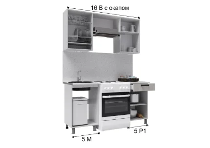 Фото для Кухня Танго 1,6 с окапом (Ваниль/Горький шоколад/Столешница Мраморный берег)