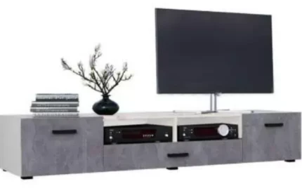 Фото для Нэнси NEW Тумба ТВ ЛДСП (2 дв.+1ящ.) (Бетон светлый, Белый) МИФ