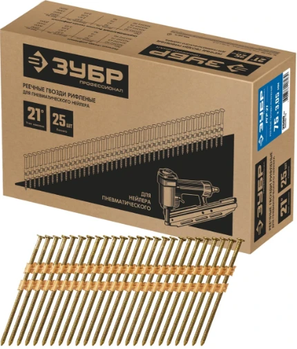 Фото для ЗУБР SN21 75 х 3.05 мм, реечные гвозди рифленые, 2500 шт (305392-75)