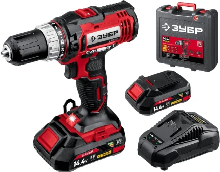 Фото для ЗУБР С1, 14.4 В, 35 Н·м, 2 АКБ (2 А·ч), дрель-шуруповерт, кейс (ДШЛ-145-22)