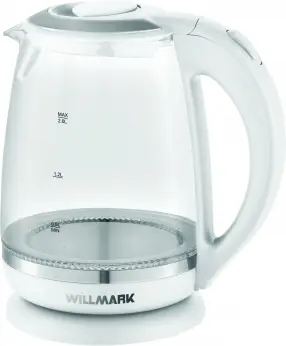 Чайник WILLMARK WEK-2005G (2.0л, пов. на 360 град., LED-подсв., корп. из стекла, 2200Вт) (Белый)