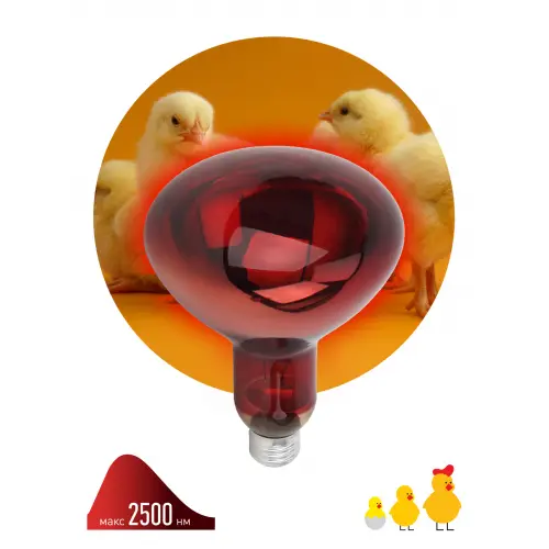 Лампа инфракрасная зеркальная ЭРА 220-250 R127 для обогрева животных 250 Вт Е27( красная колба)