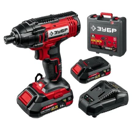 Фото для Винтоверт аккумуляторный 1/4", 18В, 2 АКБ, 2,0А/чНм, 2800об/мин, ударный - Зубр