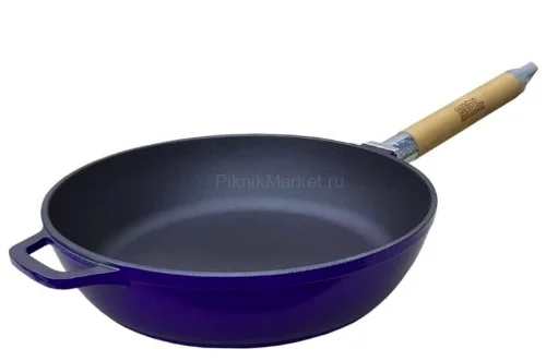 Сковорода-чугунная с синим эмалированным покрытием, ручка съемная 240